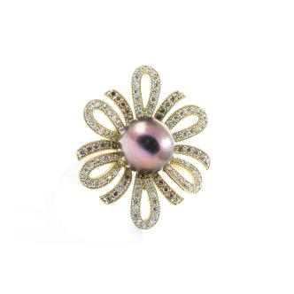 11.4mm Tahitian Pearl and Diamond Ring