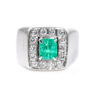 1.51ct Emerald and Diamond Mens Ring