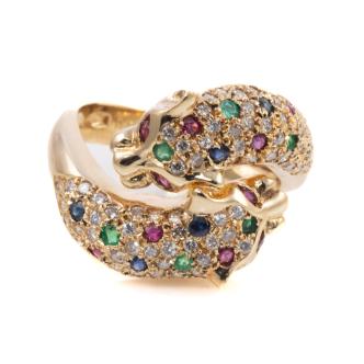 Mixed Gemstone and Diamond Panther Ring