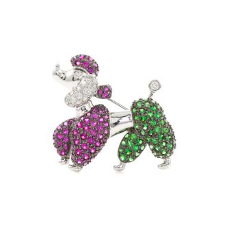 Poodle Brooch with Diamonds & Gemstones