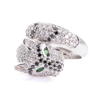 Panther Design Diamond and Emerald Ring