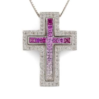 Pink Sapphire & Diamond Cross Pendant