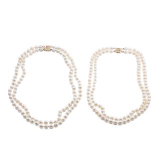 Set of Akoya Pearl Double-Row Necklaces