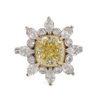 3.29ct Fancy Yellow, 1.62ct White Diamond Ring