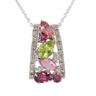 Padparadscha Sapphire, Peridot, Garnet Pendant