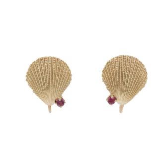 Tiffany & Co Vintage Shell Earrings with Ruby